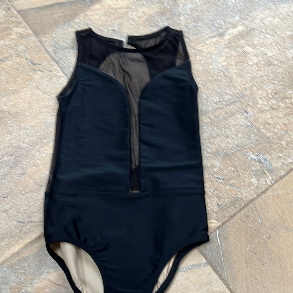 Black Mesh Panel Dance Leotard for Kids